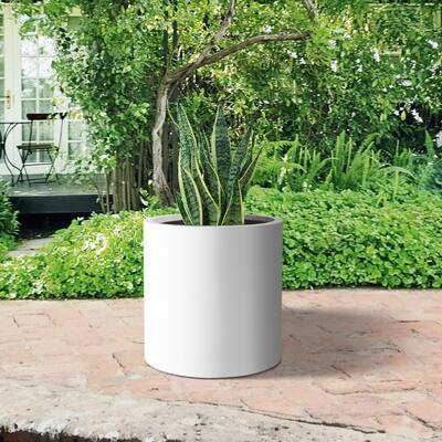 Plantara 10" D Solid White Concrete Outdoor planter,Flower pot, Modern Round Plant pot for Garden with Drainage Hole