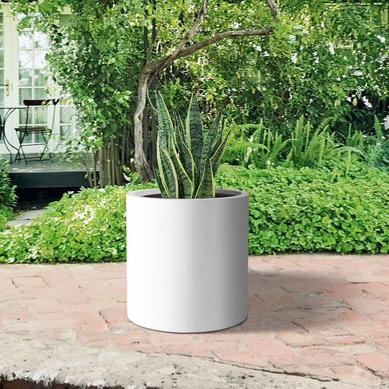 Plantara 13" D Solid White Concrete Outdoor planter,Flower pot, Modern Round Plant pot for Garden with Drainage Hole