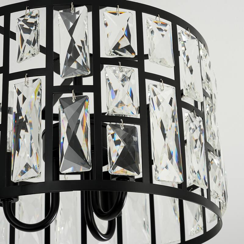 3/5-Light Industrial Vintage Black Drum Semi-Flush Mount Ceiling Light with Crystal Accents