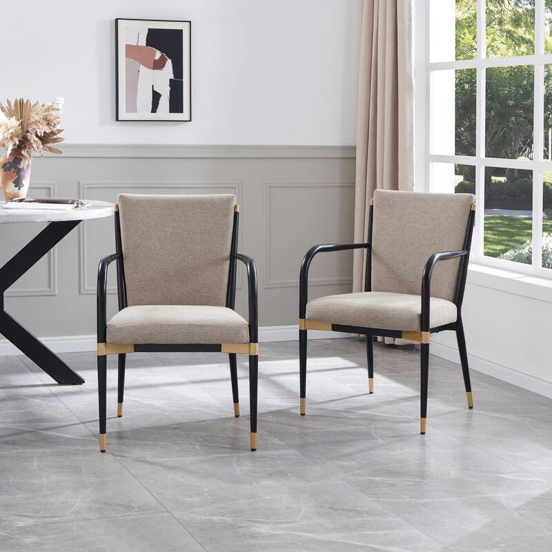 Christopher Knight Home - Modern Upholstered Metal Base Dining Armchair with Solid Back (Set of 2) - Black+Brown
