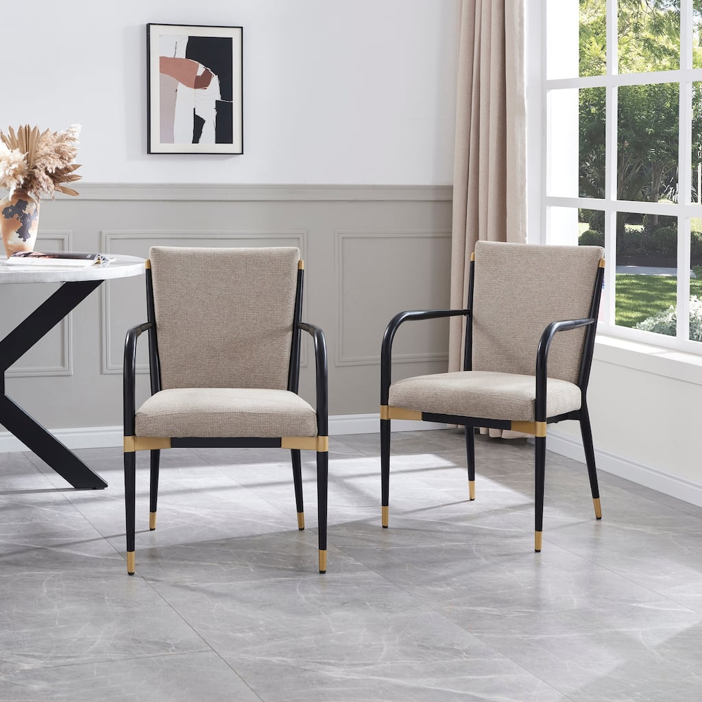 Christopher Knight Home - Modern Upholstered Metal Base Dining Armchair with Solid Back (Set of 2)