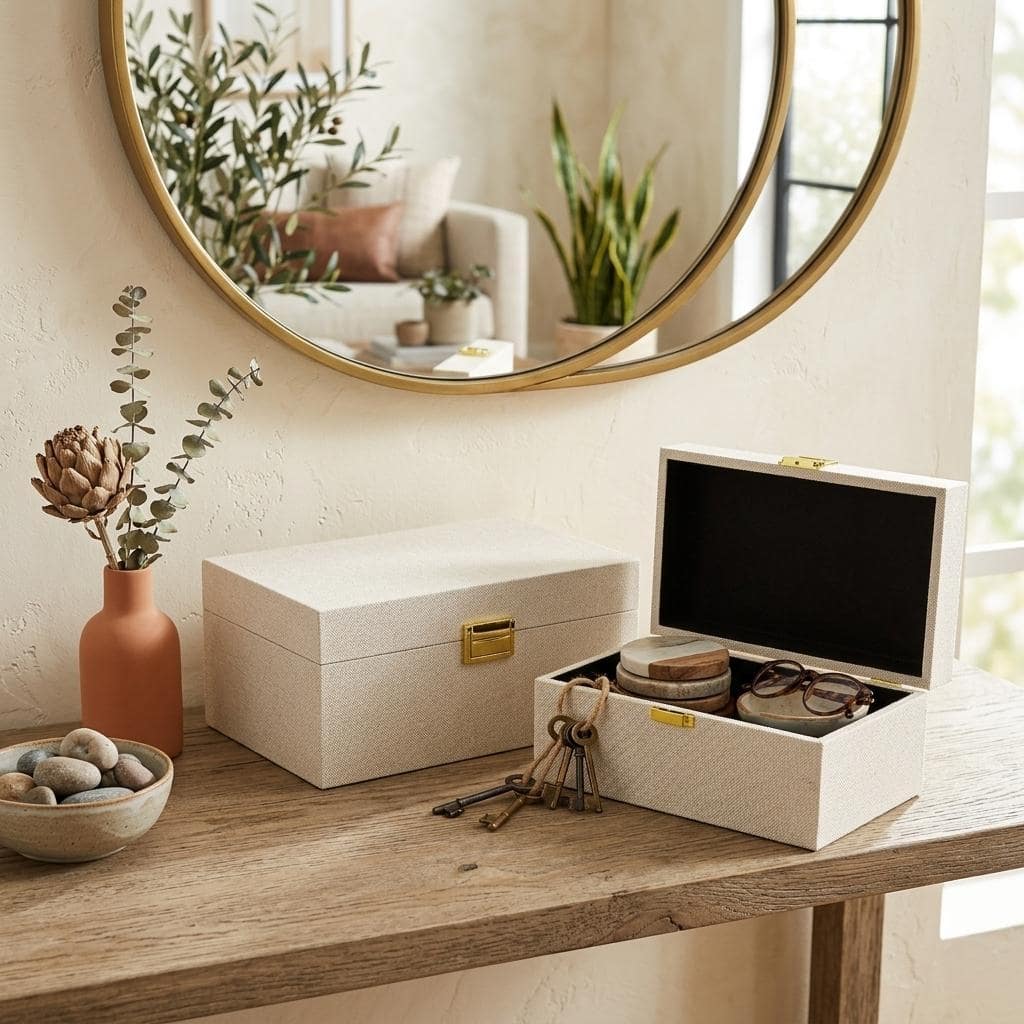 Araminta Set of 2 Rectangular Decorative Storage Boxes - Cream - N/A