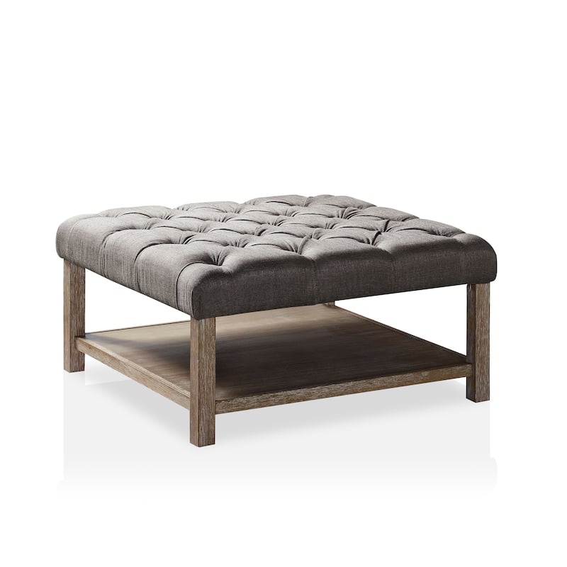Augustin Farmhouse Square Fabric Storage Tufted Cocktail Ottoman by Furniture of America