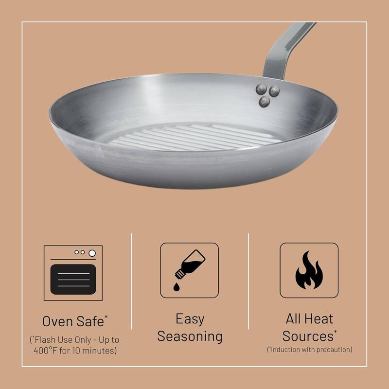 12.50" Mineral B Carbon Steel Grill Pan for Grilling & Browning Meat
