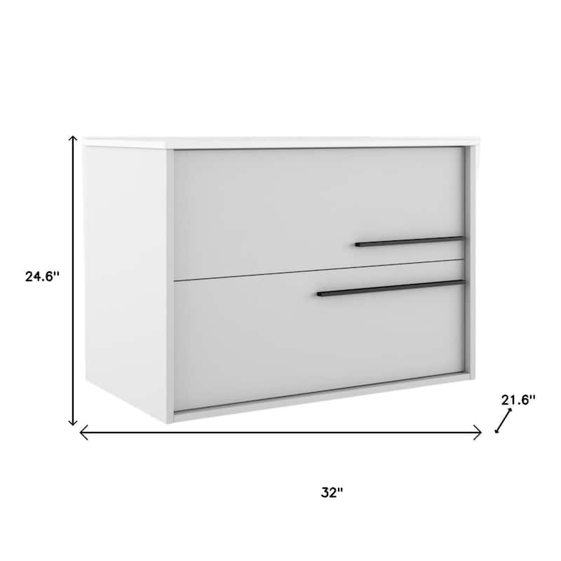 HomeRoots 32" Off White Wood Floating Bathroom Vanity With White Sink And Two Drawers - 32.00 in. x 24.60 in. x 21.60 in.