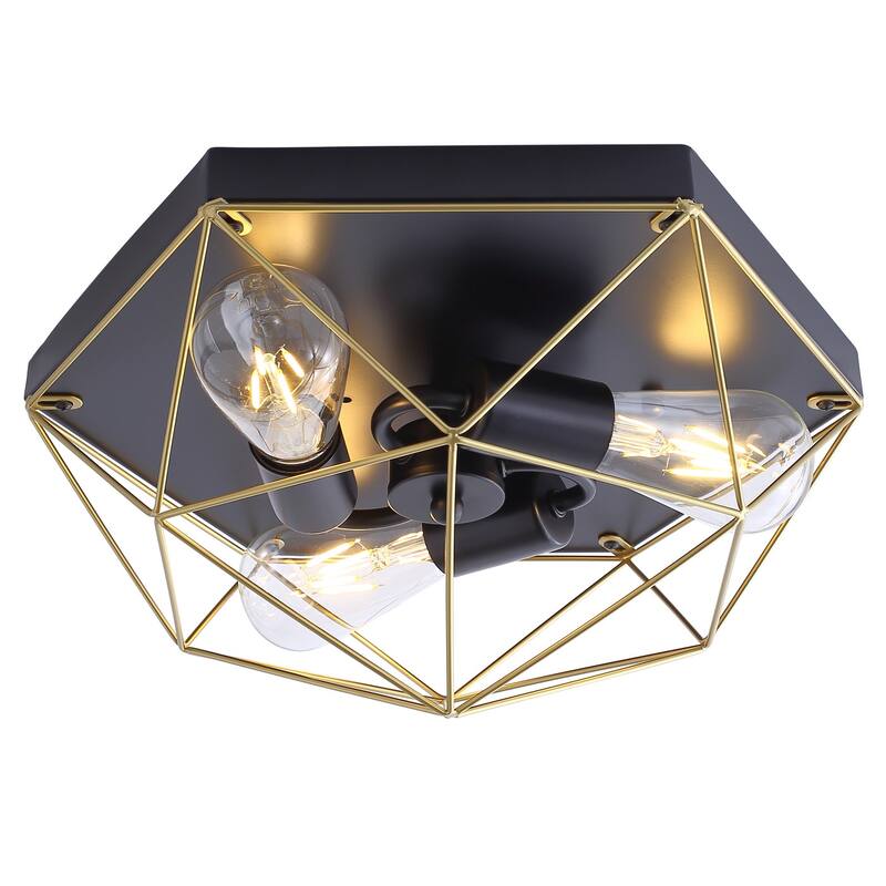 Farmhouse Black 3-Light Unique Hexagon Ceiling Lighting for Kitchen Hallway