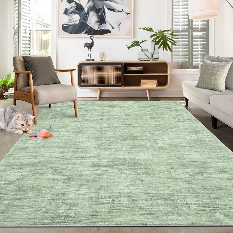 Rugs for Living Room Modern Abstract Area Rug Non-Slip Low Pile Accent Rug Soft Foldable Solid Rug - 5'x7' - Green