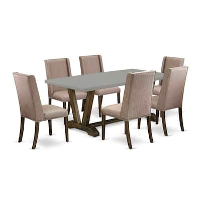 Rustic Dining Set - 7 Piece Table & Chairs - Linen White Finish - Solid Wood Frame - 6 Person Dining Room Set - 72