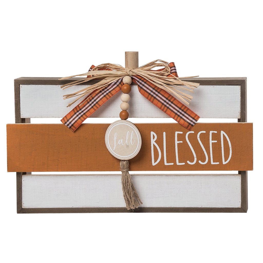 Transpac Wood 14 in. Blessed Multicolored Harvest Pumpkin Container Decor