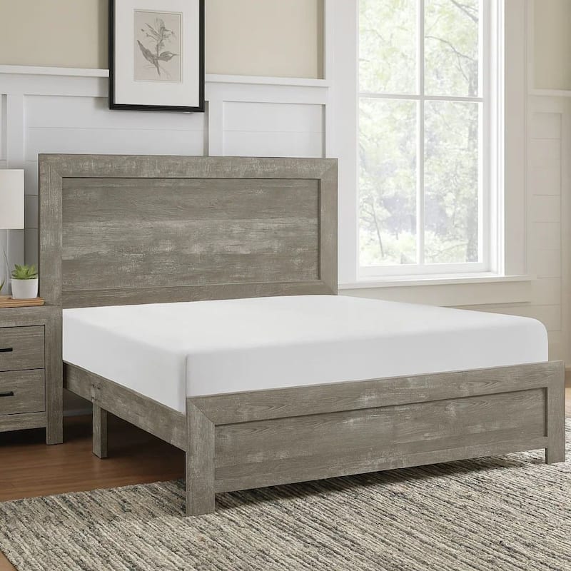 Eby King Size Bed, Rustic Farmhouse Style, Gray Finish Wood Veneer