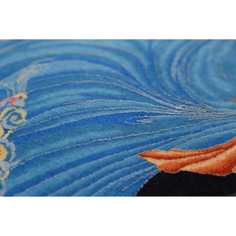 Hand Knotted Oriental Kork Wool Carpet Traditional All-Over Navy Blue & Blues Tabriz Area Rug - 6' 11'' X 4' 9''