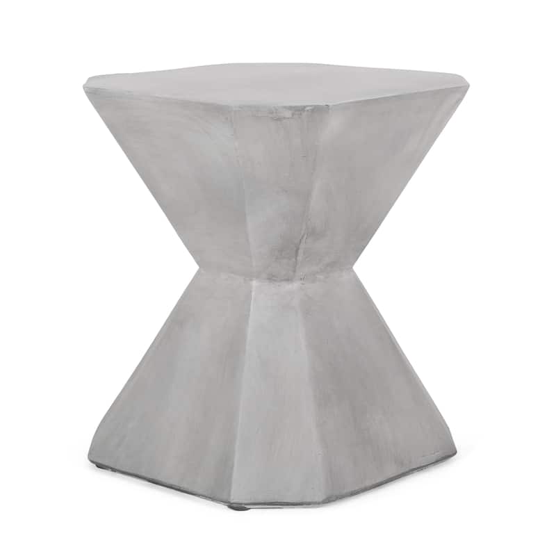 Roomfitters Outdoor Lightweight Concrete Side Table, Modern Geometric Accent Patio End Table, Natural