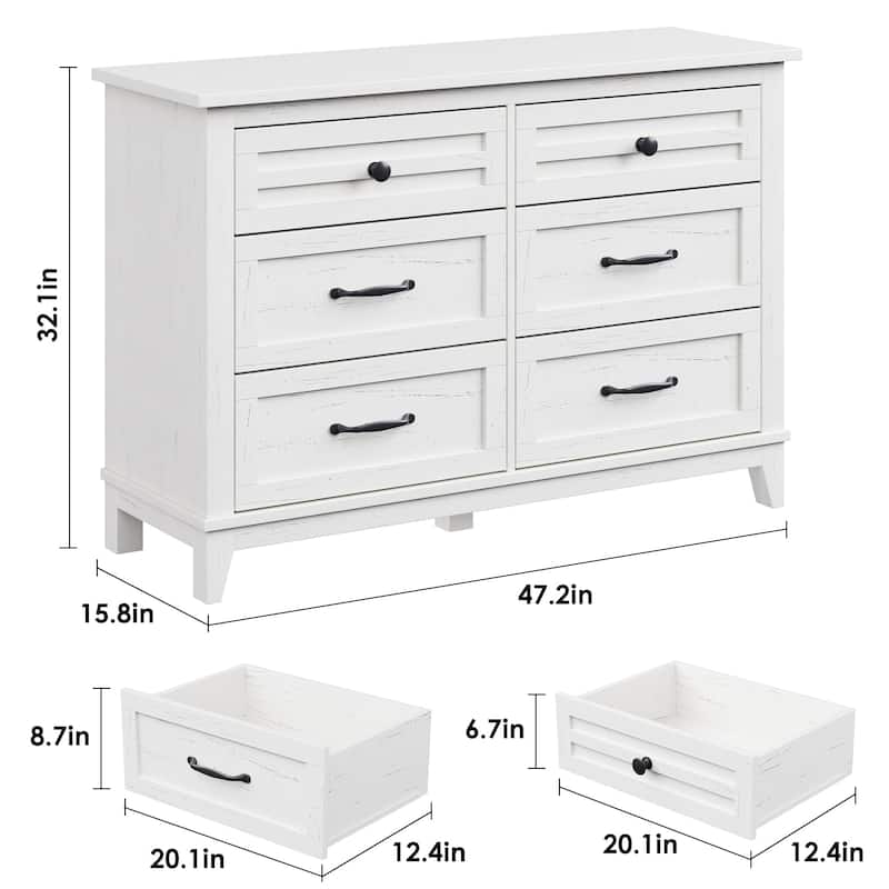 6 Drawer Dresser for Bedroom, 47" Wide Wooden Storage Chest, Freestanding Closet Organizer