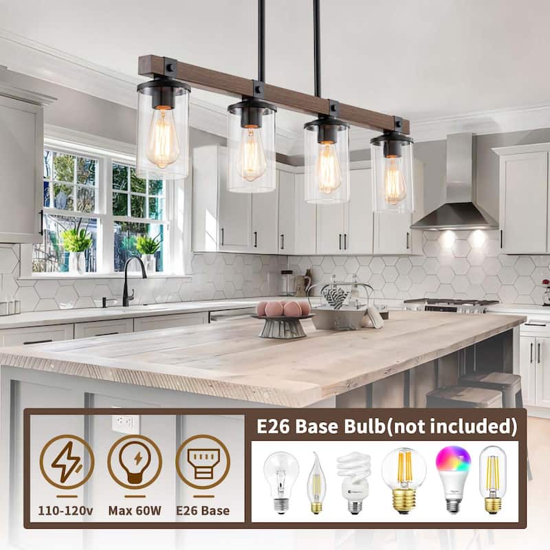 Starsky 4-Light Modern Farmhouse Cluster Chandelier Linear Kitchen Island Light with Cylindrical Glass Shade