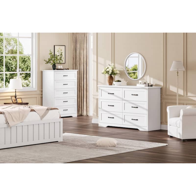 5/6 Drawers Dresser for Bedroom,Chest of Drawers with Wide Metal Handle,Farmhouse Modern Wooden Dresser