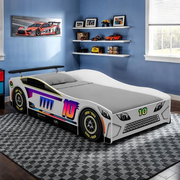 slide 2 of 6, Furniture of America Merlin Modern Race Car-Shaped Twin Bed White