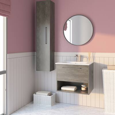 Soho 24" Bathroom Vanity Cabinet | Charred Oak Wood | 24 X 20 X 18 Inch Vanity Cabinet + Ceramic Top Sink