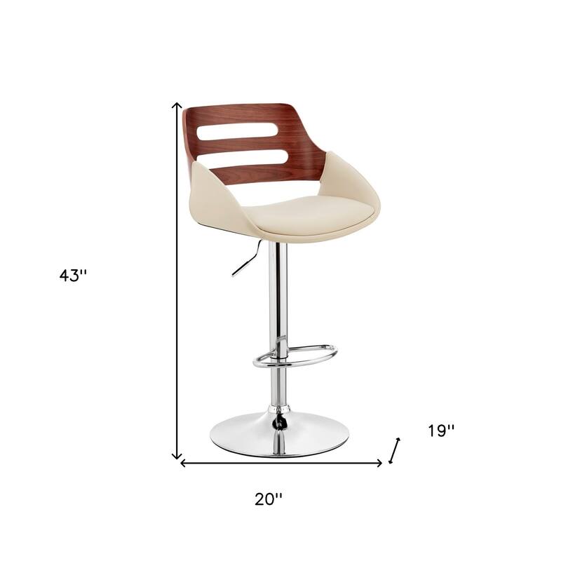 HomeRoots 25" Cream And Silver Iron Swivel Low Back Adjustable Height Bar Chair