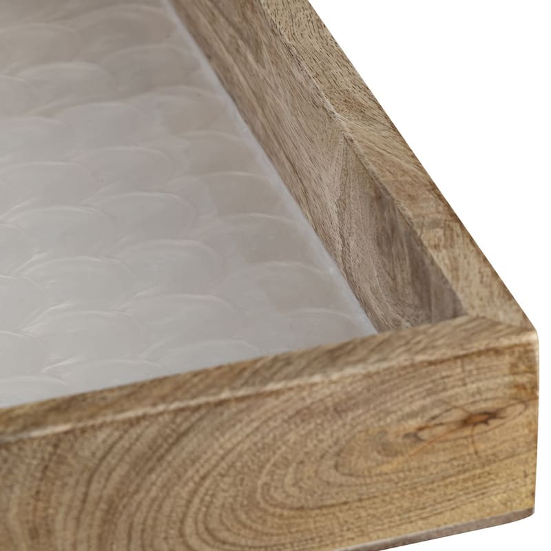 Mango Natural Wood Tray With White Pearl Enamel