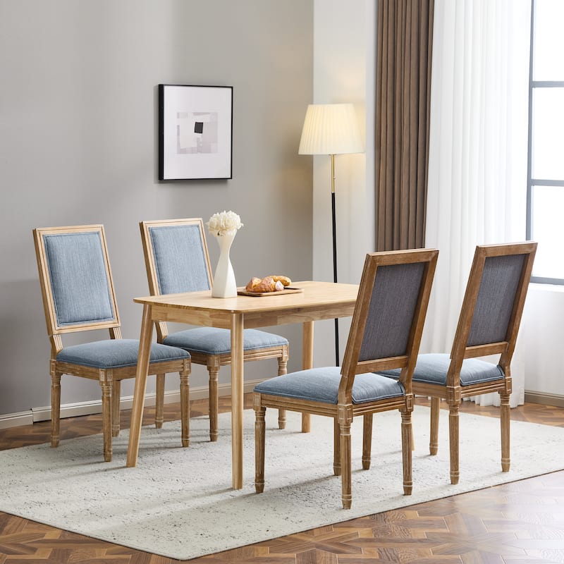 [Set of 4] French Country Dining Chairs - Elegant Cane Backrest & Upholstered Seats with Fluted Legs- Solid Rubberwood Frame