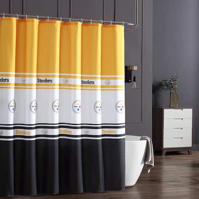 Pittsburgh Steelers NFL Licensed Step-Repeat Textured Fabric Shower Curtain and Hook Set