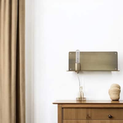 Dull Gold Plug-in Wall Sconce with Shelf and LED Compatible Metal Fixture for Entryway or Office - 6" H x 15" W x 5" D