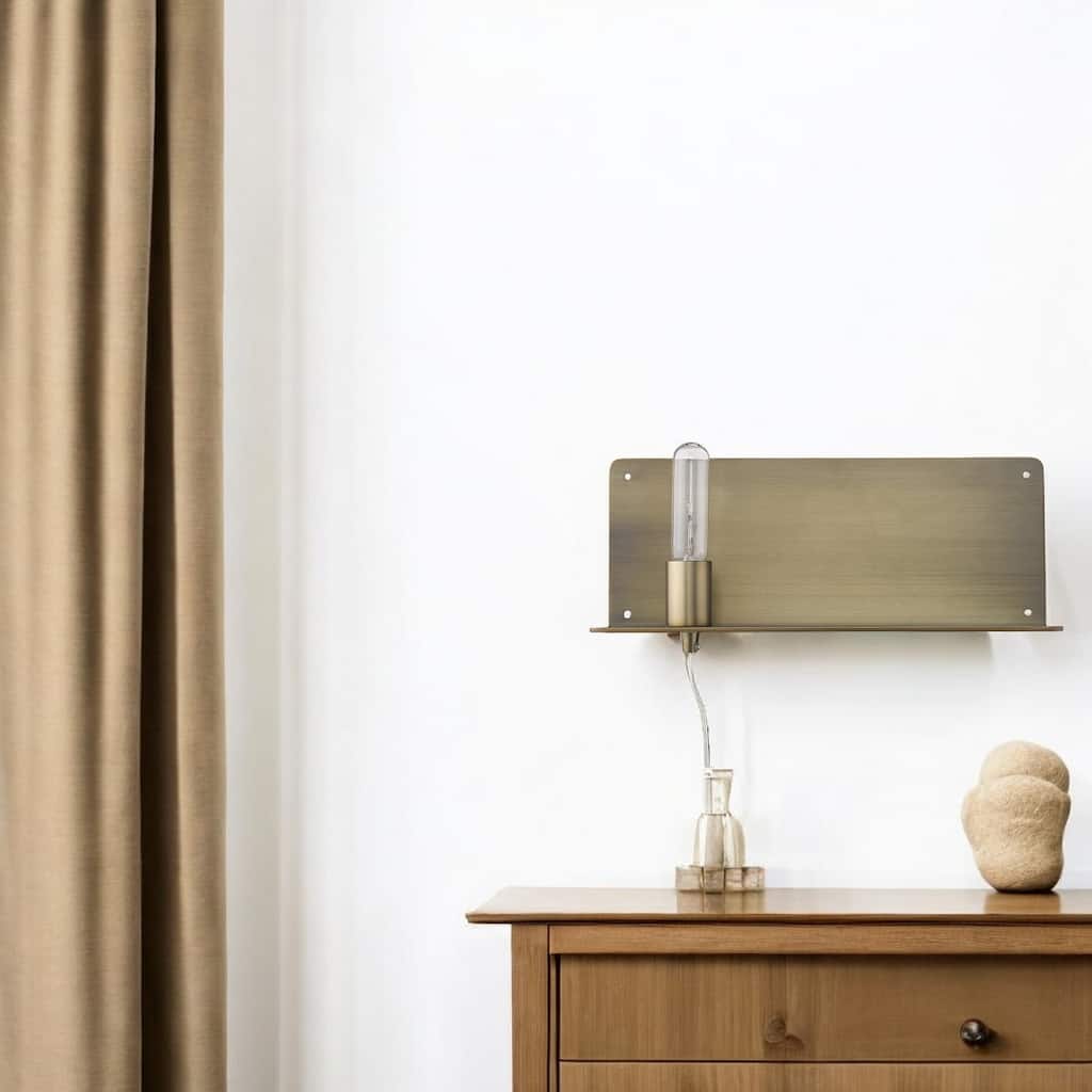 Dull Gold Plug-in Wall Sconce with Shelf and LED Compatible Metal Fixture for Entryway or Office - 6" H x 15" W x 5" D