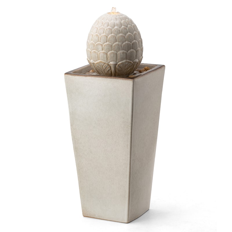 36"H Oversized Artichoke Pedestal LED Ceramic Fountain by Glitzhome