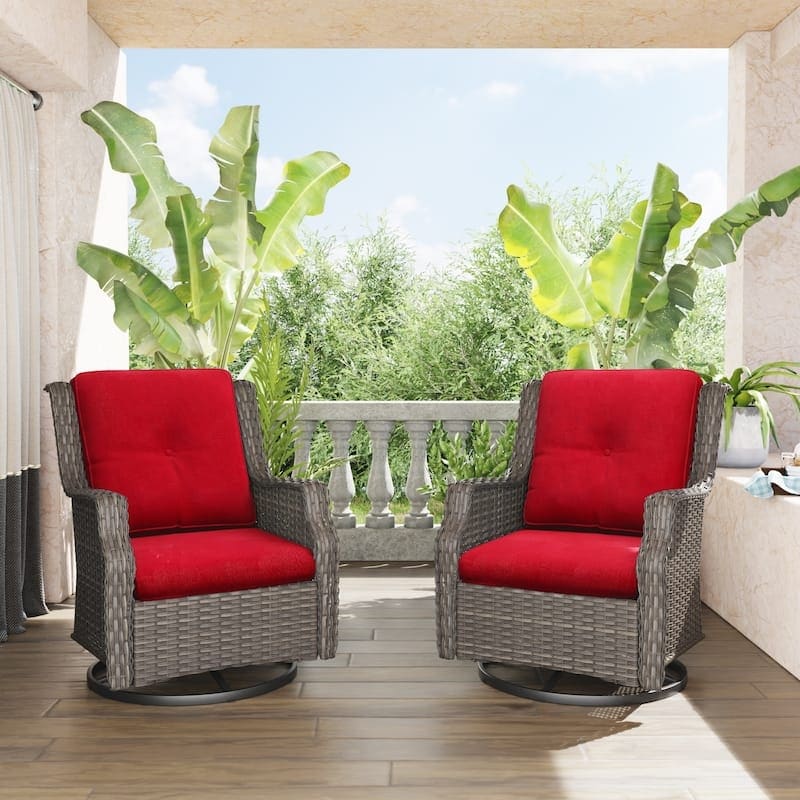 Cozywor Wicker Patio Outdoor Lounge Chair Swivel Rocking Chair (Set of 2)