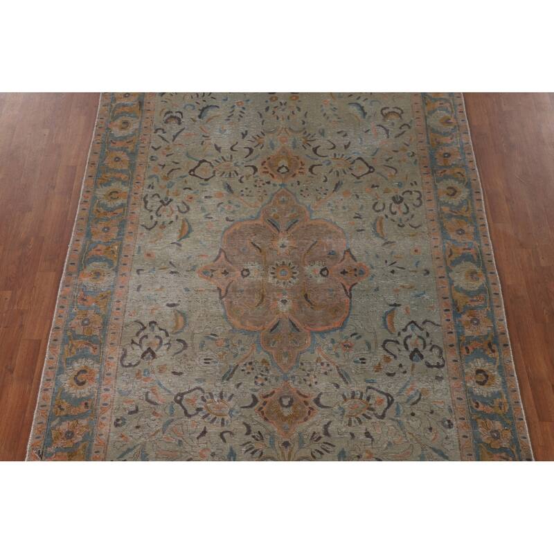Distressed Over-Dyed Tabriz Antique Area Rug Handmade Wool Carpet - 6'3"x 9'11"