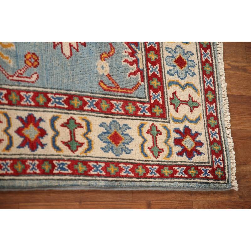 Light Blue Geometric Kazak Oriental Accent Rug Handmade Wool Carpet - 3'3"x 5'1"
