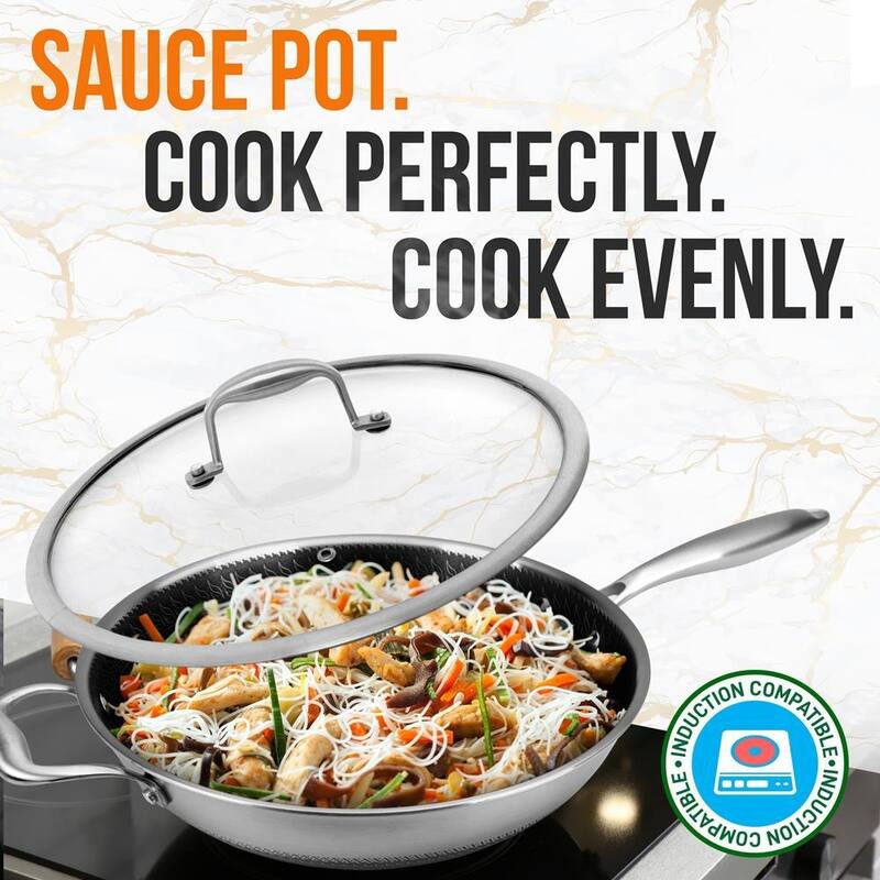 NutriChef 12" Stainless Steel Nonstick Cooking Wok Stir Fry Pan, Silver (2 Pack)