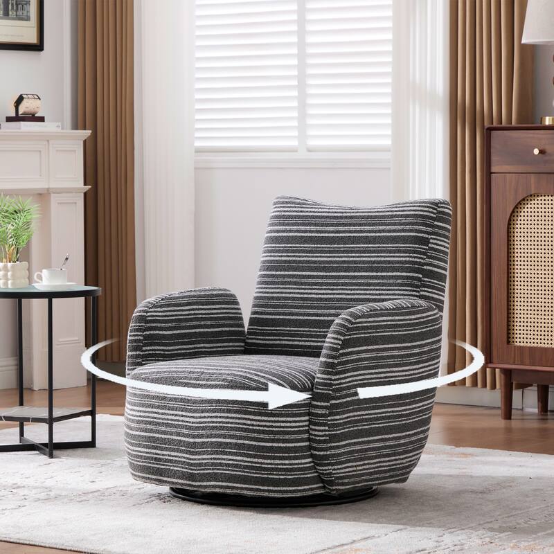 Modern Style 360°Swivel Leisure Chair Fabric Striped Armrest Swivel Chair with sand-rimmed fabric and metal bracket - Dark Gray