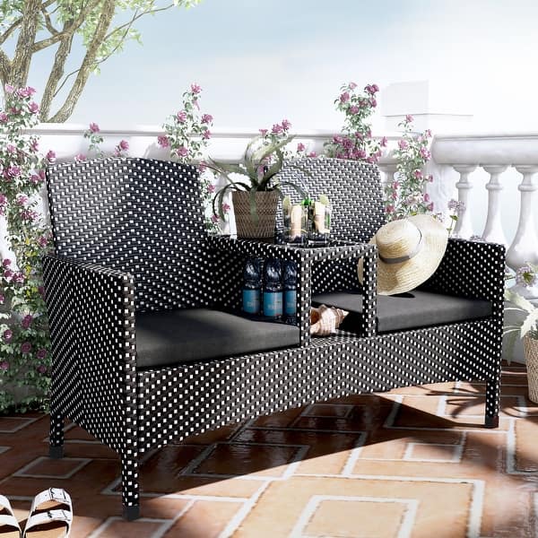 slide 2 of 21, Furniture of America Lulu Patio Loveseat with Built-in Glass End Table
