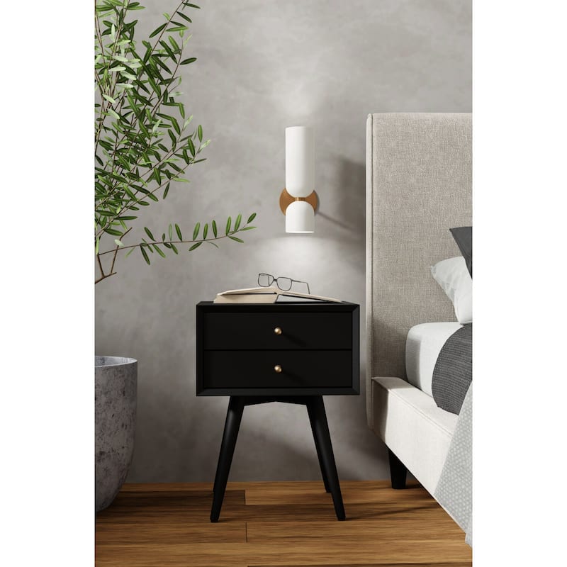 Small Mid-Century Modern Nightstand in Black Finish with Tapered Legs and Ball-Bearing Drawer Glides