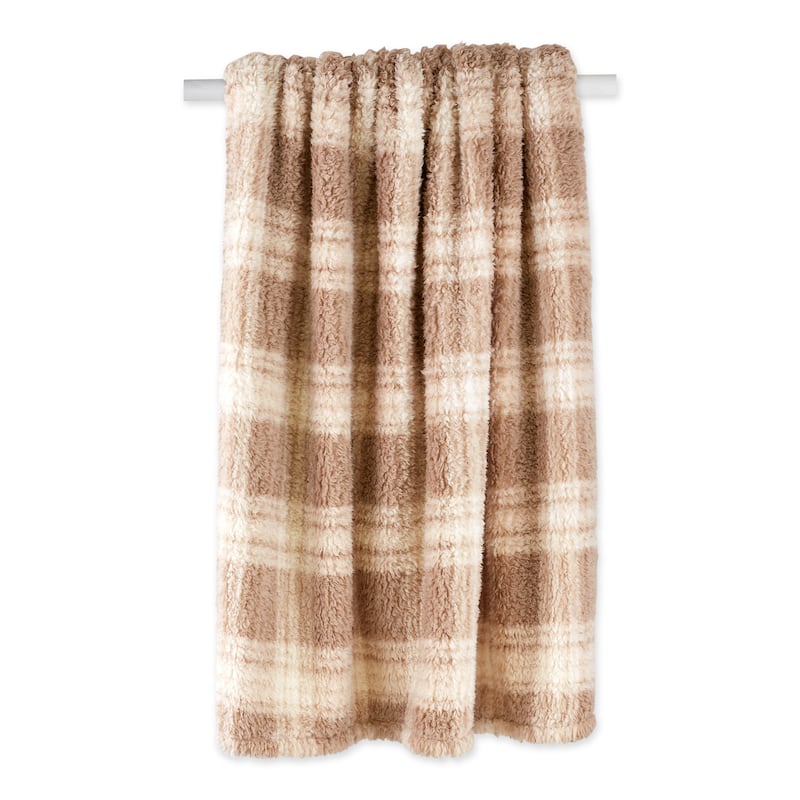 DII Gray Farmhouse Plush Plaid Throw