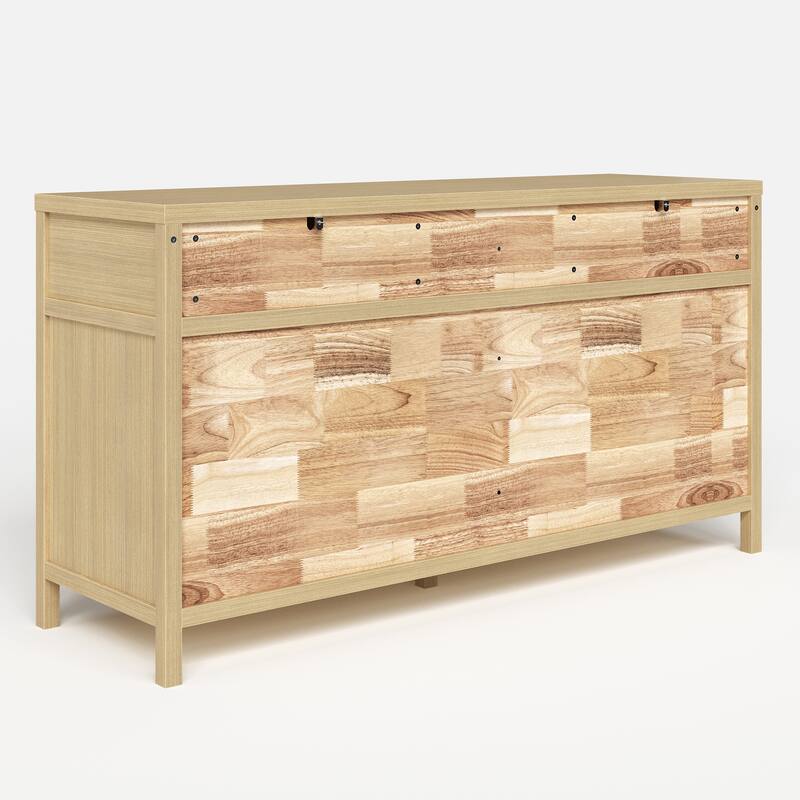 63” Solid Wood 6 Drawer Dresser – Semi-Assembled Modern Farmhouse Wide Chest with Soft-Close Undermount Slides