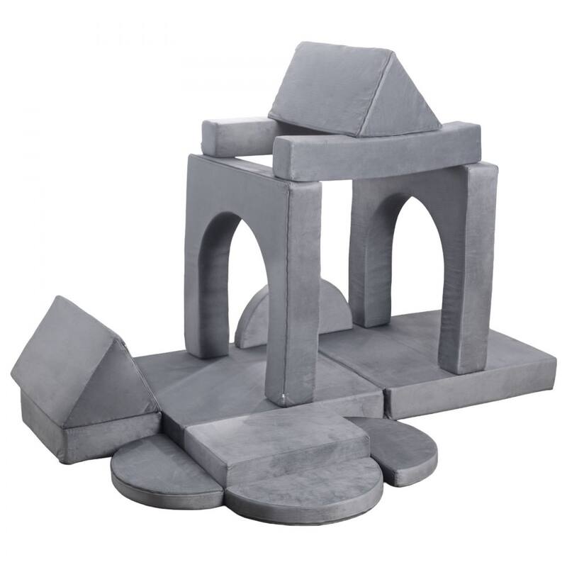 Grey 14-Piece Modular Kids Play Sectional Sofa Set with Foam Cushions for 4 Children Creative Play - 55.3 x 27.5 x 20.8 in