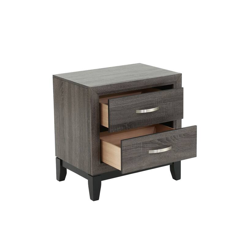 Two-Tone Wooden Nightstand with 2 Drawers - Grey+Black