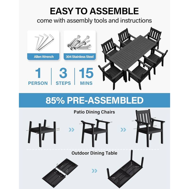 WINSOON 7-Piece HIPS All Weather Outdoor Patio Dining Sets with Umbrella Hole& Aluminum Frame,1-Table 6-Chairs