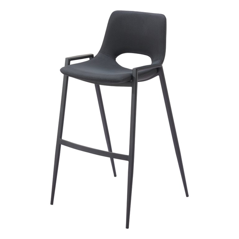 Set of Two 30" Black Faux Leather And Steel Low Back Bar Height Bar Chairs