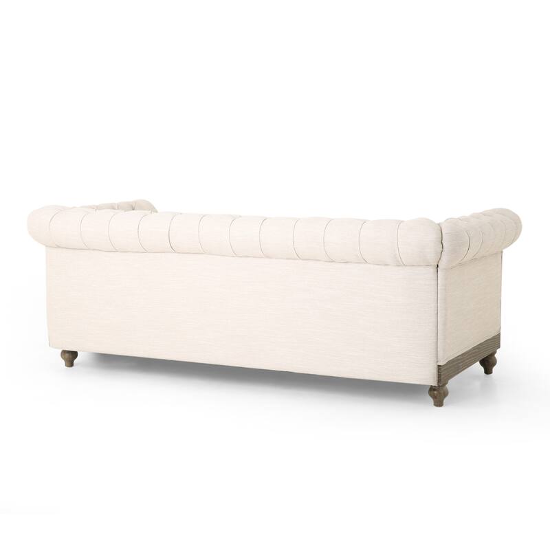 3-Seater Chesterfield Sofa Couch with Retro Wooden Legs, Rolled Arms, Elegant Design for Living Room or Office