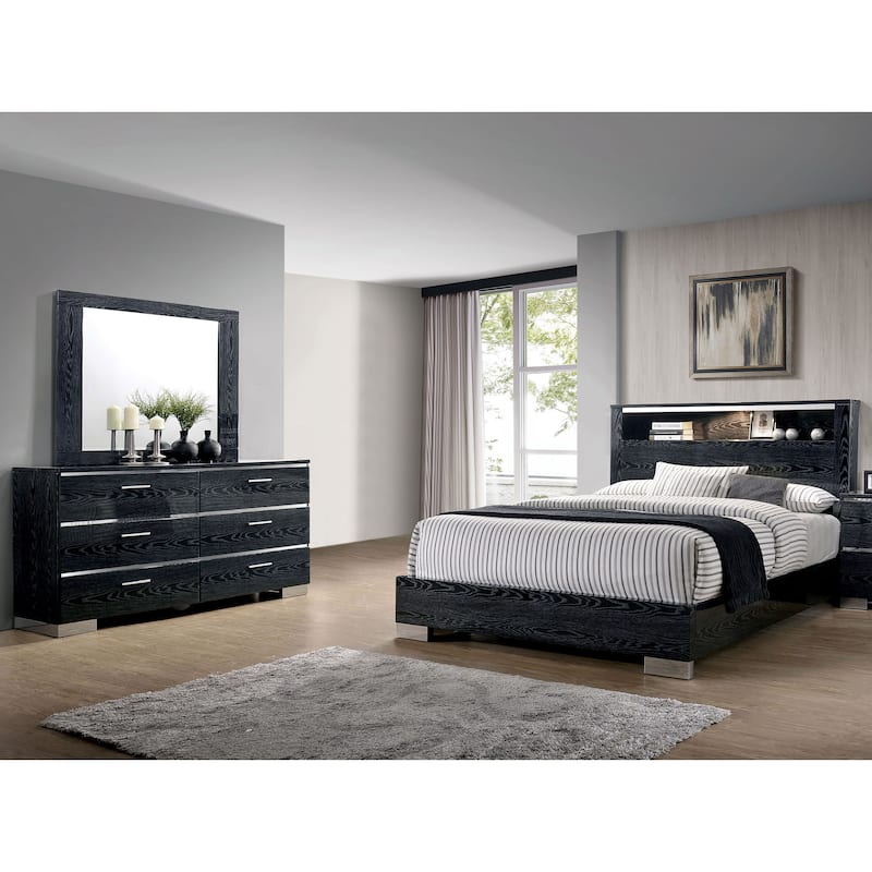 Champs Contemporary Queen Solid Wood 2-Piece Storage Panel Bedroom Set by Furniture of America