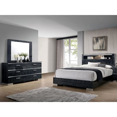 Champs Contemporary Queen Solid Wood 2-Piece Storage Panel Bedroom Set by Furniture of America