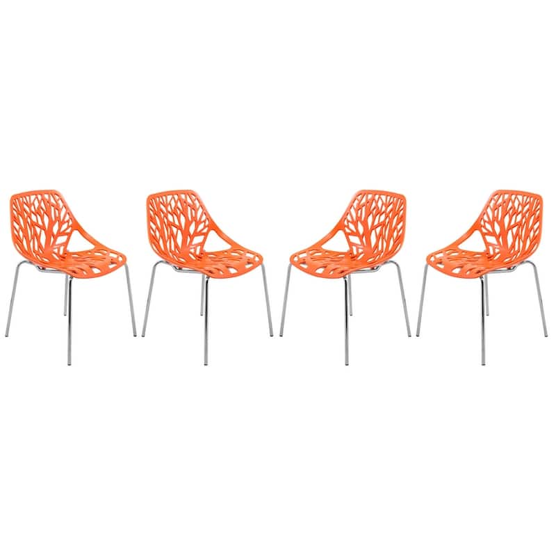 Stackable Dining Chair with Chrome Legs Side Chair (Set of 4) for Indoor and Outdoor - Orange