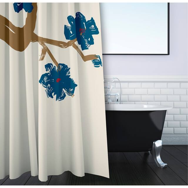 71 x 74-inch Dragon, Peach, Teal Floral Shower Curtain