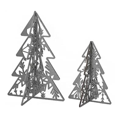 National Tree Company 10 in. and 7 in. Wood Christmas Trees Table Décor, Silver - 1 Foot