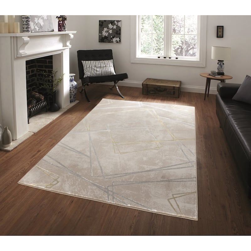Maz Collection Beige/Gray/Yellow Contemporary Lines Area Rug