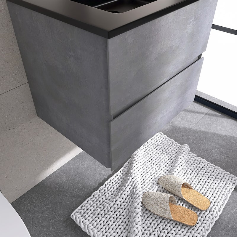 Bathroom Vanity in Cement Grey with Integrated Quartz Sand Top