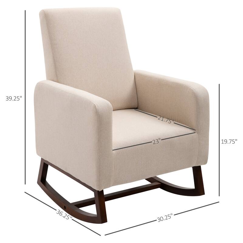 HOMCOM Fabric Rocking Chair with Curved Wood Base Padded Seat, 30.25'' W x 36.25'' D x 39.25'' H